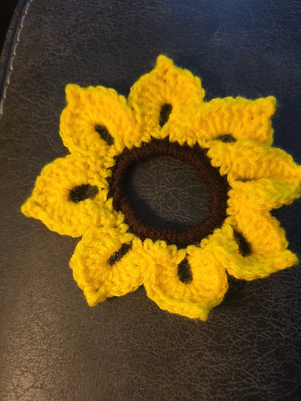 Handmade Yellow Sunflower Crochet Hair Scrunchie